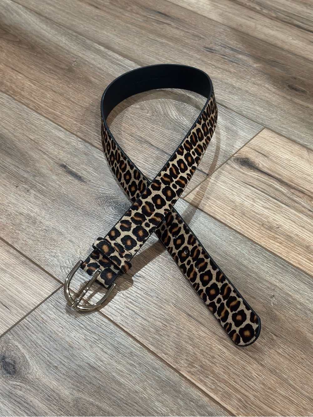 ANN TAYLOR Gold Buckle Western Y2k Leopard Print Genuine Leather Belt | Sz Small